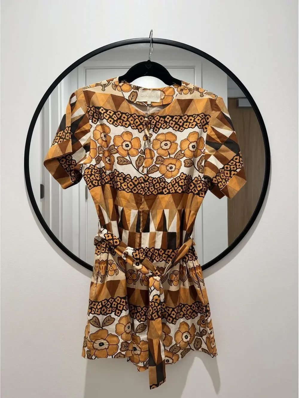 NWOT Carolina K Tilly Belted Romper Rombus Flowers Organic Cotton Small - Picture 2 of 9